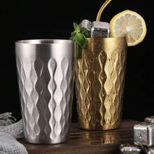 1pc, 304 Stainless Steel Cup, Double-Layer Beer Cup, Fire Diamond Pattern Coffee Cup, Bar Drinkware - Multicolor - View 8