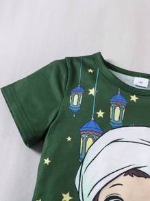 2 件装男童印花卡通男孩星星短袖衬衫 + 短裤套装（春夏）