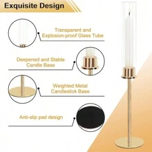 3-Piece Elegant Retro Gold Hurricane Candle Holders Set, Glass Candle Holders With Crystal Chimneys, Brass Candle Holders, Suitable For Wedding, Party, Birthday, Centerpiece Decor Gifts Graduation - Gold - View 7