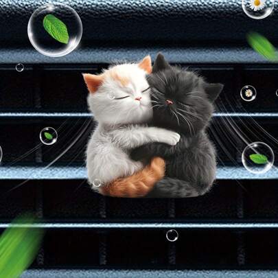 Car Perfume, Fresh Air Adorable Kittens Car Air Vent Clip Freshener With 2 Aromatherapy Pads - Acrylic Auto Outlet Decoration, Odorless + Random Fragrance, Vehicle Interior Accessory - Single Pack