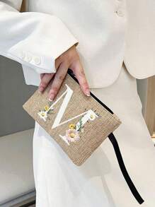 印有首字母和花卉图案 便携式手持钱包 便携式小包 适合送礼 旅行小包装 轻便储物袋 旅行洗衣拉链袋 - 非常适合旅行和度假派对 节日化妆包 - 送给朋友、家人或自己的完美礼物 - 旅行包 男女皆宜 女士钱包 迷你钱包 钱包 腕包钱包 零钱包 - 卡其色 - 查看 3