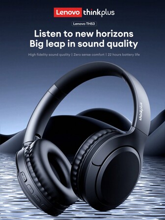  Lenovo TH53 Wireless Headphones, Business & Sports, Over-Ear, Large Diaphragm, High-Quality Audio, Long Battery Life, 5.4 Music & Gaming Mode, Low Latency, HD Calls With Mic, Wireless 3.5mm Compatible With Smartphones & Computers