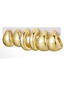 18 件新款时尚金色粗耳环扭曲 C 形泪珠耳环套装女士时尚金属几何圆形耳环首饰（无卡纸） - 圓圈 - 查看 5