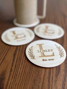 Personalized Customized Coasters Initials Customized Wood Chips Wooden Crafts Creative Wood Chips Ornaments Holiday Decorations To The Other Half/Friends/Parents Anniversary Wedding Party Party Gifts. Birthday Graduation