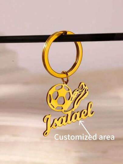 1 Pc Custom Football Keychain - Gold Stainless Steel, Sports Theme Charm With Personalized Name, Great For Daily Wear And Holiday Gifts For Football Fans And Players, Football Accessories