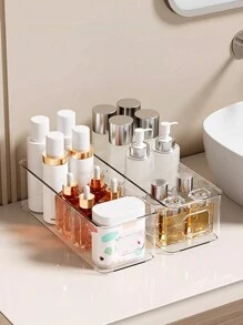 1pc Large Capacity Storage Box, Makeup And Tool Organizer Basket For Nail Polish, Perfume, Lipstick, Makeup Brushes, Eyebrow Pencils, Face Masks Etc. Simplistic Transparent PET Material, Stackable, Portable For Bathroom, Bedroom, Living Room, Dorm
