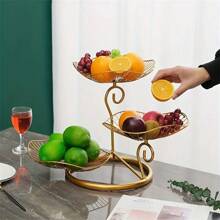 1PC Giá để giỏ đựng trái cây 3 tầng, Bát đựng trái cây bằng sắt trang trí, Khay đựng trái cây bằng dây kim loại, Khay đựng để bàn, Giá để rau, Bánh mì, Đồ ăn nhẹ, Bát đựng trái cây hiện đại dùng trong nhà bếp và gia đình (Màu vàng) - Vàng - Xem 1
