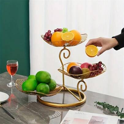 1 pieza Cesta de Fruta de 3 Niveles, Decorativa de Hierro, Frutero de Metal, Soporte de Alambre para Frutas, Bandejas de Almacenamiento para Tabla de Cocina, Moderno Frutero para Uso Doméstico en la Cocina (Dorado)