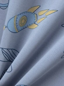 Conjunto de 4 piezas de pijama de manga larga, ligero y con estampado de astronauta de dibujos animados para niños, para primavera/verano