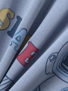 Conjunto de 4 piezas de pijama de manga larga, ligero y con estampado de astronauta de dibujos animados para niños, para primavera/verano