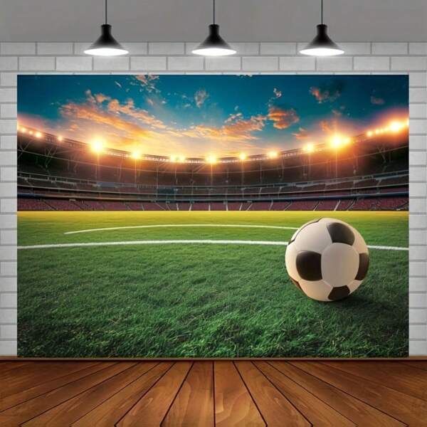 1 pezzo Sfondo in poliestere a tema campo da calcio, sfondo multiuso per feste e eventi sportivi con riflettori, senza alimentazione elettrica, adatto per cerimonie di laurea e celebrazioni in generale, per studi fotografici, verde, campo da calcio, accessori per decorazioni a tema calcio, fotografia