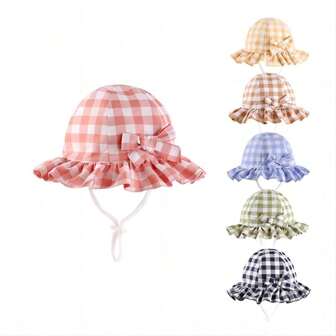 Pălărie de soare pentru bebeluși Pălărie de plajă pentru bebeluși cu boruri cu volane Pălărie de plajă în carouri Pălărie de găleată reglabilă