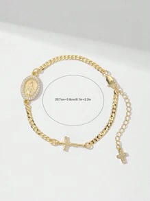 1 件经典时尚微镶嵌锆石铜链，镀金单层立体雕刻天主教椭圆形圣母玛利亚和耶稣手链，适合作为母亲节/情人节礼物，送给情侣、姐妹、朋友、信徒，适合日常和节日佩戴、祈祷、妈妈、母亲、母亲节、礼物 - 金黃色 - 查看 7