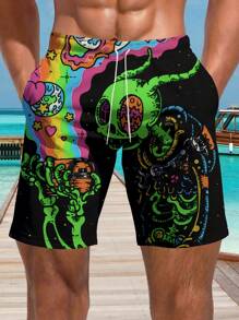 Men's Casual Hawaiian 3D Print Beach Shorts - Quick Dry, Drawstring Waist, Perfect For Summer Outings - Multicolor - View 6