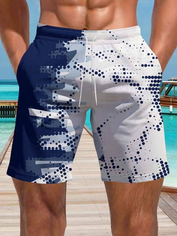 Men's Hawaii Style 3D Print Beach Shorts - Quick Dry, Drawstring Waist, Perfect For Summer Outing,Hawaiian