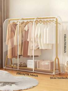 (Cover Only, Rack Not Included) Large Transparent Plastic Clothes Rack Cover - Freestanding Double-Rod Wardrobe Dust Cover, Full Zipper Design, Suitable For Handbags And Clothing Storage, Bedroom Organization, Home Storage - Clear - View 5