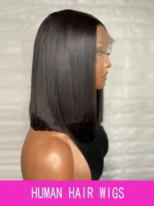 骨直发高清蕾丝假发 13X6 真人发波波头假发蕾丝前部预拔真人发女士 - 自然色&黑色系 - 查看 3