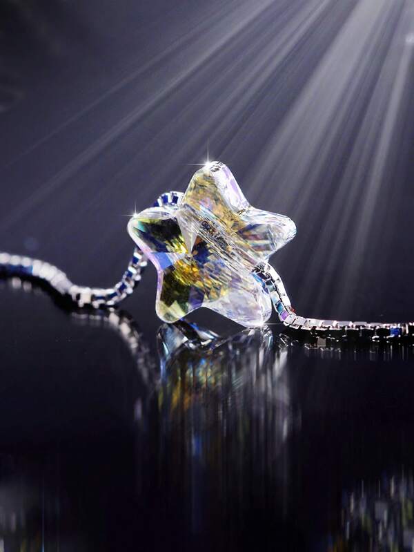 BALMORA 1pc Fashionable & Elegant S925 Silver Square Shape Shiny Crystal Highlighted Personalized Collarbone Chain Necklace, Perfect For Daily & Party Wear And Gifting Your Girlfriend On Festival Events