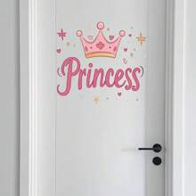 1 pieza Adhesivo de pared con nombre de princesa personalizable, arte decorativo con corona rosa con brillo, calcomanía de puerta de dibujos animados autoadhesiva, adecuada para dormitorio de niña, superficie lisa, decoración de pared de un solo uso, regalo personalizado para el hogar, regalo de cumpleaños personalizado, regalo conmemorativo personalizado