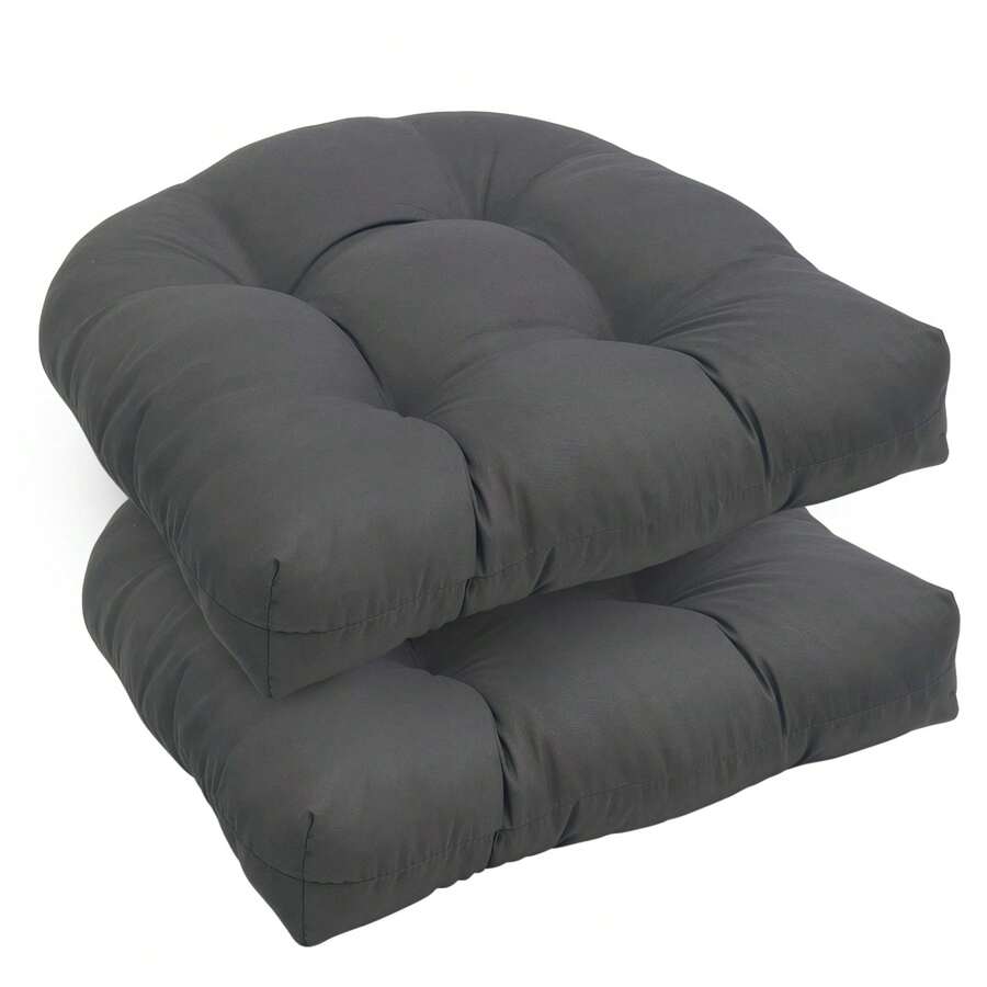 2PCS U-Shaped Cushion Wicker Chair Seat Pads Waterproof Outdoor Garden Furniture Pads Solid 6" Thick Tufted Wicker Seat Cushion Sets Waterproof 2 Pieces Wicker Furniture Cushions Outdoor Cushions For Patio Furniture - 深灰色 - 查看 1