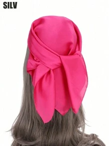1pc Ladies' Imitated Silk Square Scarf Hair Accessory, Solid Color Simple Classic Scarf For Hair, Neck, And Head Casual Bandana,Hair Band,Head Band Ideal For Dressing Up Your Look Witch - Black - View 18