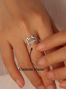 Anillo personalizado con forma de orejas de perro para hombres y mujeres, anillo con nombre de mascota lindo, anillo de acero inoxidable en color plateado o dorado, accesorios para boda, compromiso, uso diario, regalos de aniversario y día de San Valentín