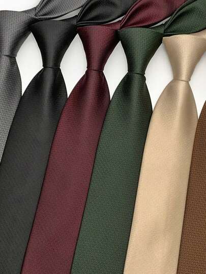 1 件纯色休闲商务涤纶领带，栗色和黑色迷你格子，男女通用，四季男士领带