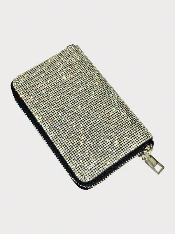 Cartera de joyería con rhinestones de alta calidad, tamaño mediano, con múltiples ranuras para tarjetas, bolsa con cremallera, portaetiquetas y portabilletes, bolso brillante como regalo de mujer para fiestas, cumpleaños, San Valentín, cartera mini, monedero, billetera, tarjetero