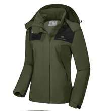 CAMEL CROWN 女士雨衣防水连帽风衣防风轻便外套雨衣适合户外徒步旅行 - 軍綠幻影黑 - 查看 2