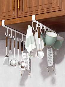 1/2 Pieces/Multifunctional Cabinet Cup Holder With 6/ 12 Hooks Kitchen Iron Organiser, Cabinet Row Of Hooks Organiser, Multifunctional Shelf For Storage, Cutlery, Headphones, Towels, Clothes: Suitable For Kitchen, Cabinet, Bedroom, Bathroom And Office Storage