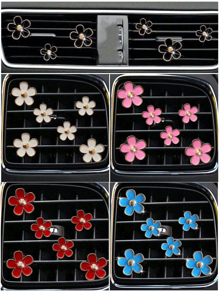 6pcs Alloy Charming Daisy Designed Air Vent Clips, Car Vent Decoration Clips, Auto Interior Accessories - Multicolor - View 1