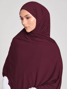 1条纯色优雅柔软围巾，女士舒适百搭的日常头饰，适合搭配面纱服饰、长袍、连衣裙等。 - 暗酒紅色 - 查看 3