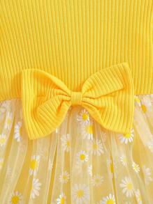 Baby Mädchen Kleid mit Blume Muster, Rundhalsausschnitt, Rüschenärmeln und Stirnband, süß und stilvoll