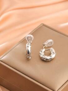 1 Pair Fashionable Elegant Rhinestone Clip-On Earrings, Hoop Design With High Quality Looks, For Daily Wear & Holidays - No Piercing Ear Clips - View 4