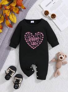 Spring And Autumn Style Baby Boy Girl Casual Cute Clothing Letter Print Round Neck Long Sleeve Jumpsuit Crawl Suit For 1 To 18 Months Old - Black - View 1