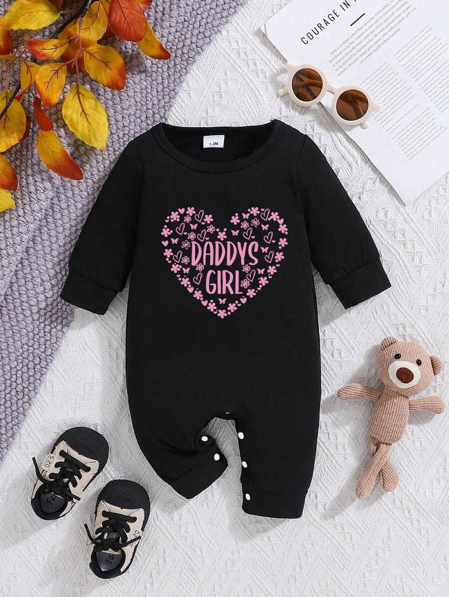 Spring And Autumn Style Baby Boy Girl Casual Cute Clothing Letter Print Round Neck Long Sleeve Jumpsuit Crawl Suit For 1 To 18 Months Old - Black - View 1