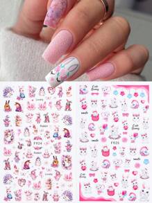 2pcs Valentines Nails Pink Bunny Heart Balloon Nail Art Stickers & Decals, Lovely Rabbit Bownot Romantic Nail Charms Decorations DIY Wedding Holiday Nail Supplies - Multicolor - View 6