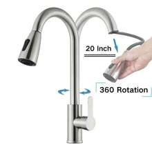 Rubinetto da cucina a 360° con doccia estraibile, miscelatore monocomando da cucina - Nichel spazzolato - Visualizzare 6