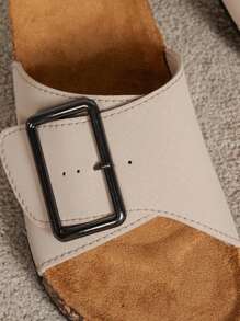 女士夏季休闲时尚百搭平底凉鞋，带足弓支撑和可调节扣，防滑耐磨圆头单带拖鞋 - 米色 - 查看 7