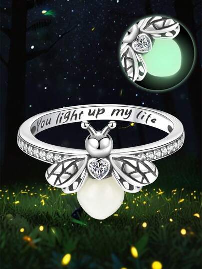 1 pieza Anillo de luciérnaga con zirconia que ilumina tu vida, de plata de ley 925 con piedras preciosas, para mujer, regalo de aniversario, regalo para novia, joyería fina