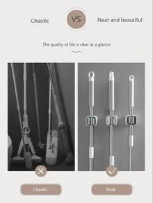 1 件免打孔拖把挂钩，拖把架壁挂式 - 重型拖把和扫帚收纳架，节省空间的拖把、扫帚和清洁工具实用夹，美观，易于安装#浴室收纳架，拖把和扫帚收纳夹，拖把收纳架，拖把夹浴室套装，马桶刷收纳工具，清洁浴室配件，家用小工具