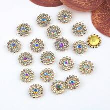 14MM Sunflower Hand Sewn Rhinestone 50Pcs/Pack Shiny Handmade Glass Sewing Crystal Sewing On Decorative Beads Flat Back Gold Base With Holes Gem DIY Accessories Needle And Thread Materials Sew On Stones Strass Beads Used For Decorating Clothes, Dress, Bags, Shoes, Brooches , Earrings, Handicrafts - Red - View 10