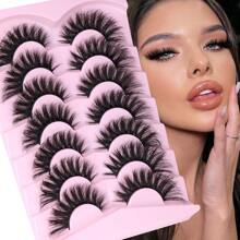 7 对蓬松水貂睫毛，猫眼外观，18 毫米长，浓密，8D 丰盈假睫毛