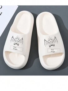 1 Pair Men's Bear Pattern EVA Slippers, Comfortable Anti-Slip, Personalized Laser Customized Text, Indoor/Outdoor Shower Flip Flops, Suitable For All Seasons - White - View 1