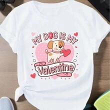 My Dog ​​Is My Lover Women's Single Side Printed Short Sleeve T-Shirt Round Neck Summer Fashion Solid Basic T-Shirt Tops Casual Summer Shirts