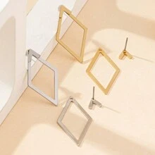 1 par de pendientes minimalistas con forma geométrica hueca en forma de diamante. El diseño de los pendientes tiene dos estilos de uso, pinzas para la oreja con forma de diamante única, apropiados para mujeres