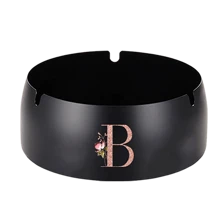 便携式不锈钢烟灰缸防烫烟嘴桌面圆形烟灰缸玫瑰金首字母图案防风烟灰缸吸烟办公室家居装饰烟灰缸架