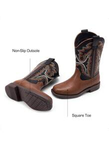 Boys Girls Western Boots Cowboy Boots Kids Western Square Toe Riding Boots - 黑色 - 查看 7