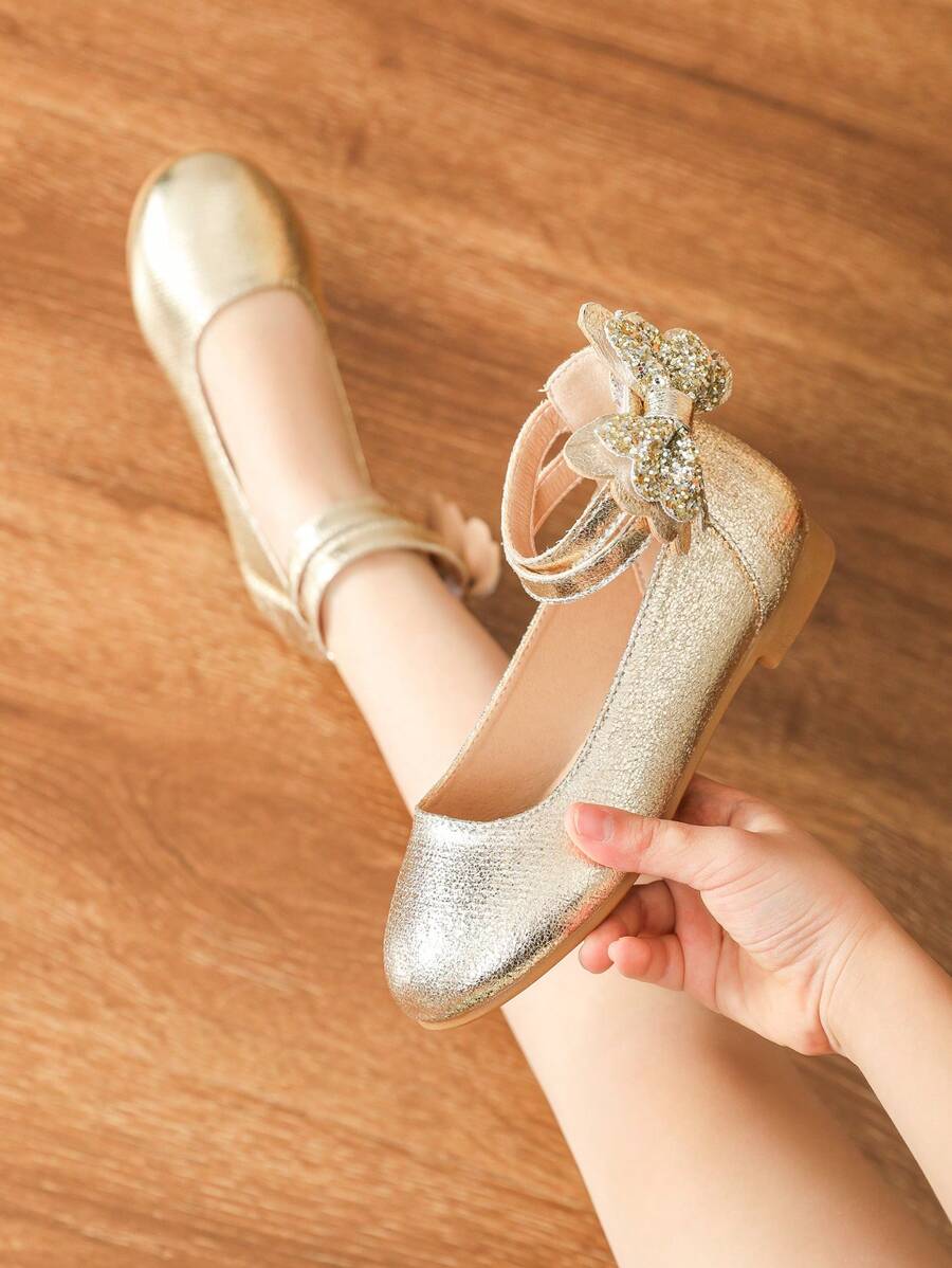 女童春款鞋,儿童平底公主鞋,幼儿女童鞋,迷你女童鞋 - 金色 - 查看 1