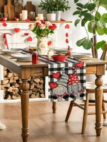 Valentine's Day Love Hearts Gnomes Table Runner & Placemats Set 4pcs Placemats And 1pc Table Runner For Anniversary Wedding Holiday Party Kitchen Dining Table Decoration - bộ 5 cái - Xem 4